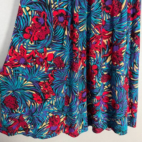 Vintage Skirt Tropical Floral Elastic Waistband Blue Red Eclectic Maximalist 80s - Picture 5 of 8